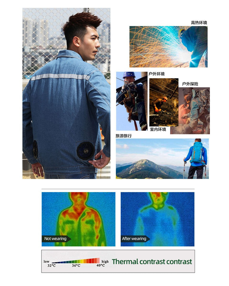 Summer Welder Denim Air Conditioning Clothes Fan Clothes Flame Retardant Fan Jacket Body Cooling Clothes Vest Fan Work Clothes
