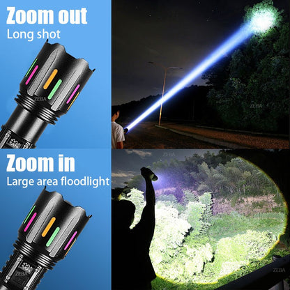 Super Powerful LED Flashlight 1000000LM High Power Torch Strong Light 800W Led Flash Light Rechargeable Hunting Tactical Lantern