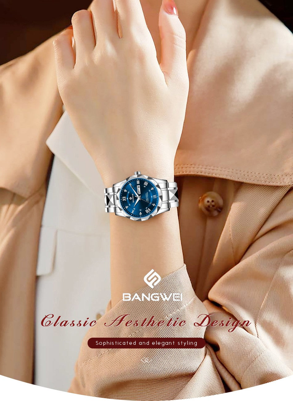 BANGWEI Woman Watch Luxury Elagant Classic Fashion ClockBusiness Casual Date Stainless Waterproof Luminous Quartz Ladies Watches