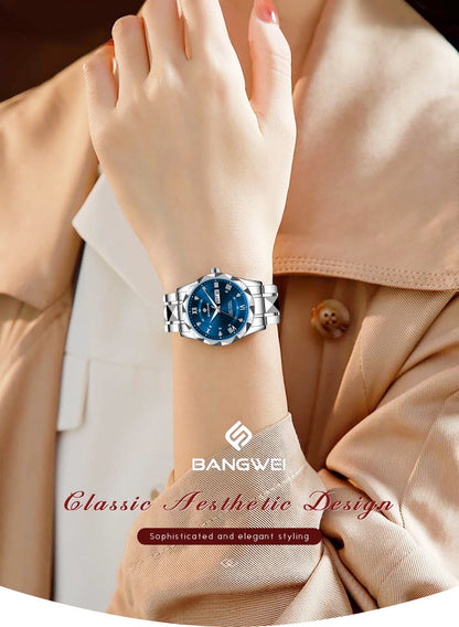 BANGWEI Woman Watch Luxury Elagant Classic Fashion ClockBusiness Casual Date Stainless Waterproof Luminous Quartz Ladies Watches