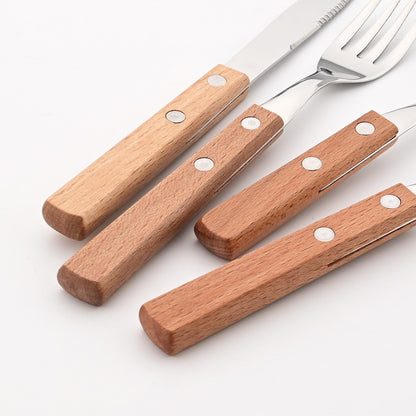 JANKNG 304 Stainless Steel Fork with Wooden Handle Tableware Cutlery Mirror Dinnerware Flatware Silverware Kitchen Accessories