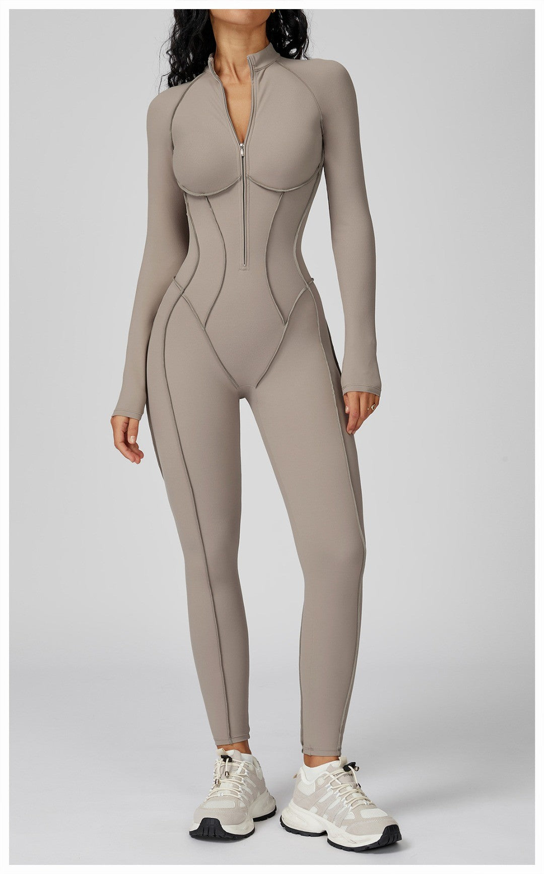 Seamless Yoga Jumpsuit Peach Hip High Elasticity Zipper Bodysuit Long Sleeves One-Piece Workout Clothes Gym Leggings Sportswear
