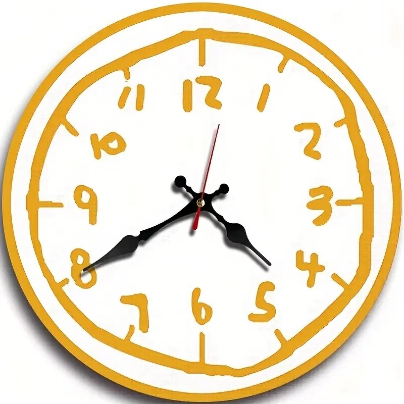 Creative Hand Drawing Wooden Silent Hanging Wall Clock, For Living Room, Office, Study Room, Bedroom, Home Decoration