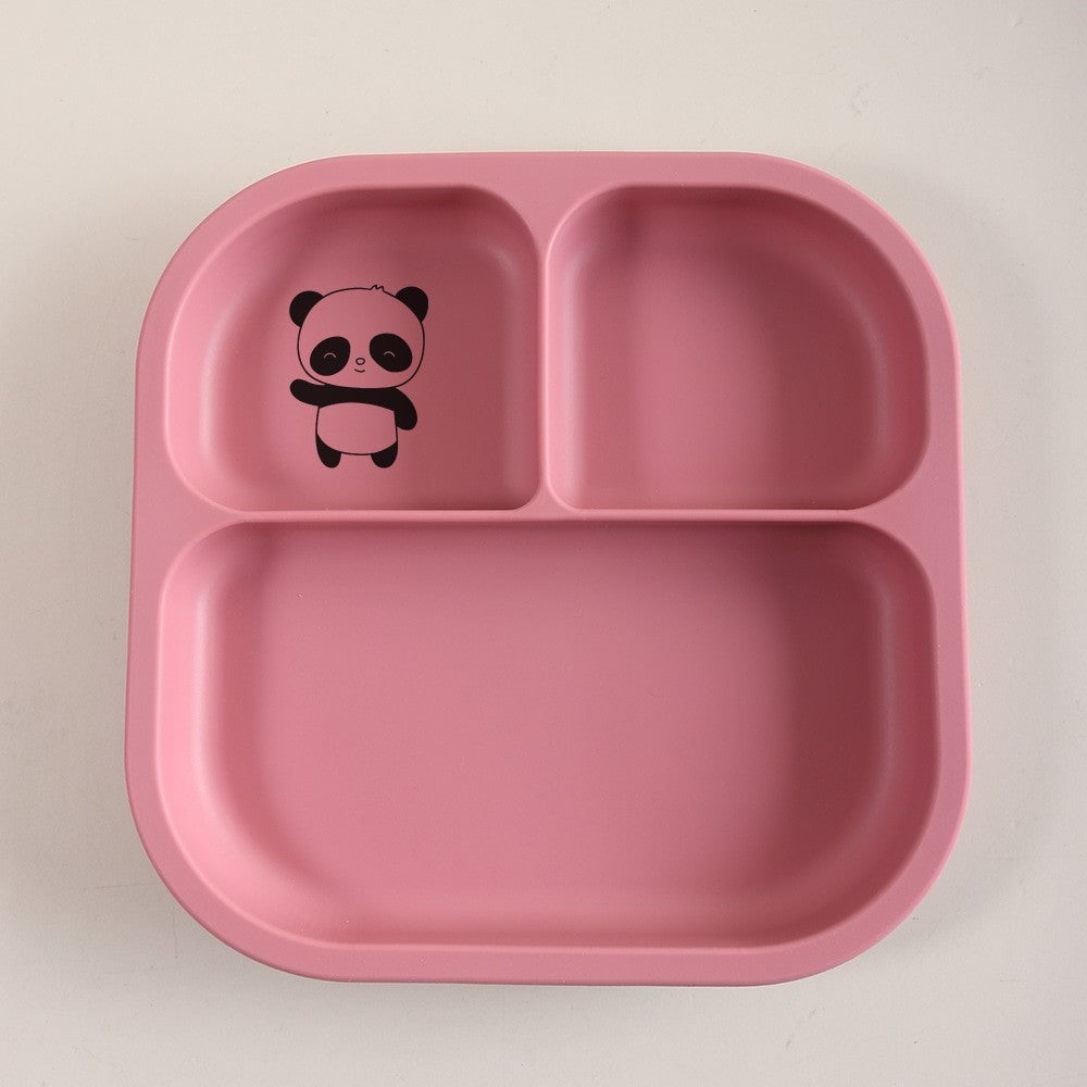 Spill-Proof 3-Section Suction Plate | Custom Name & Fun Cartoon Designs for Toddlers baby silicone square plate