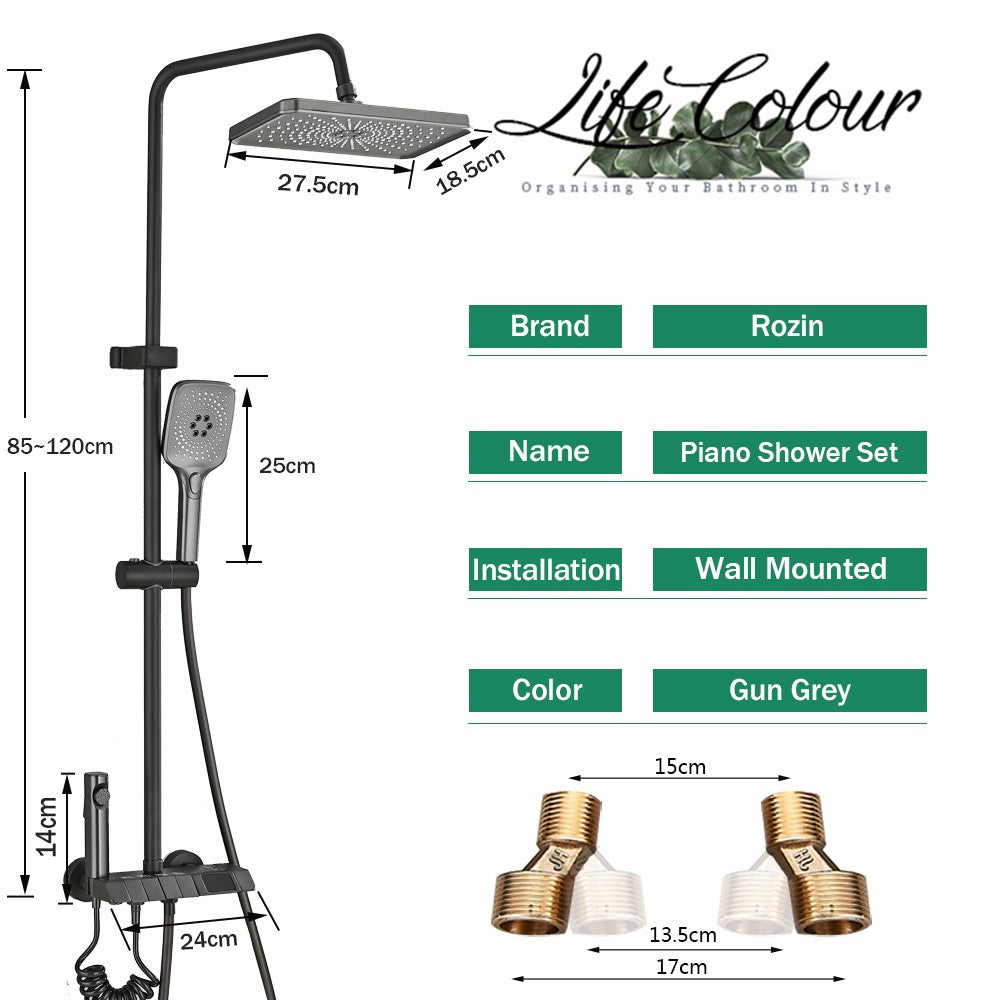 Conjunto de Torneira de Chuveiro Digital Inteligente Rozin Preto Estilo Piano Sistema de Banheiro Queda de Chuva Misturador Digital Cinza com Chuveirinho Bidê