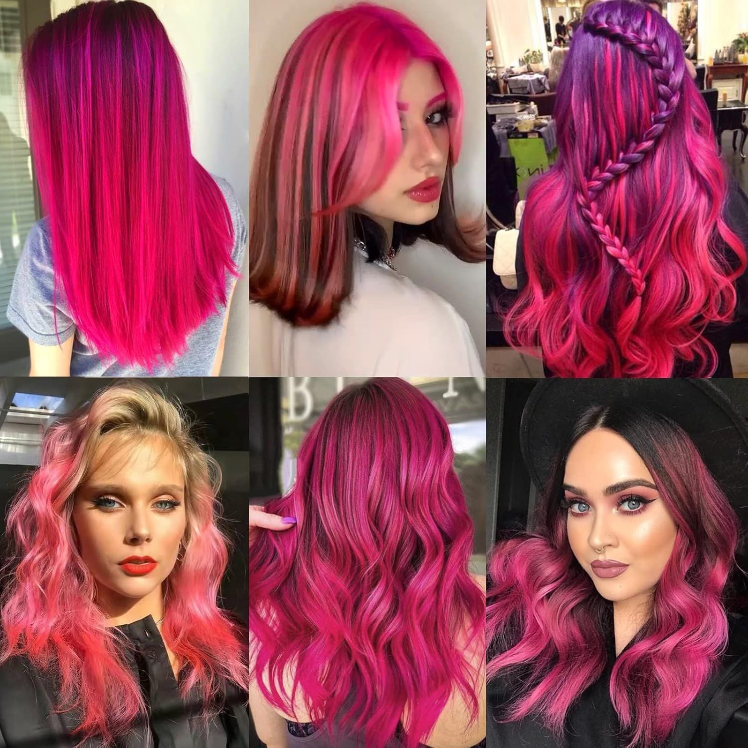 Hot Pink Hair Extensions Clip in, Colored Party Highlights Extension for Kids Girls Synthetic Hairpiece Straight 22 inch 2026