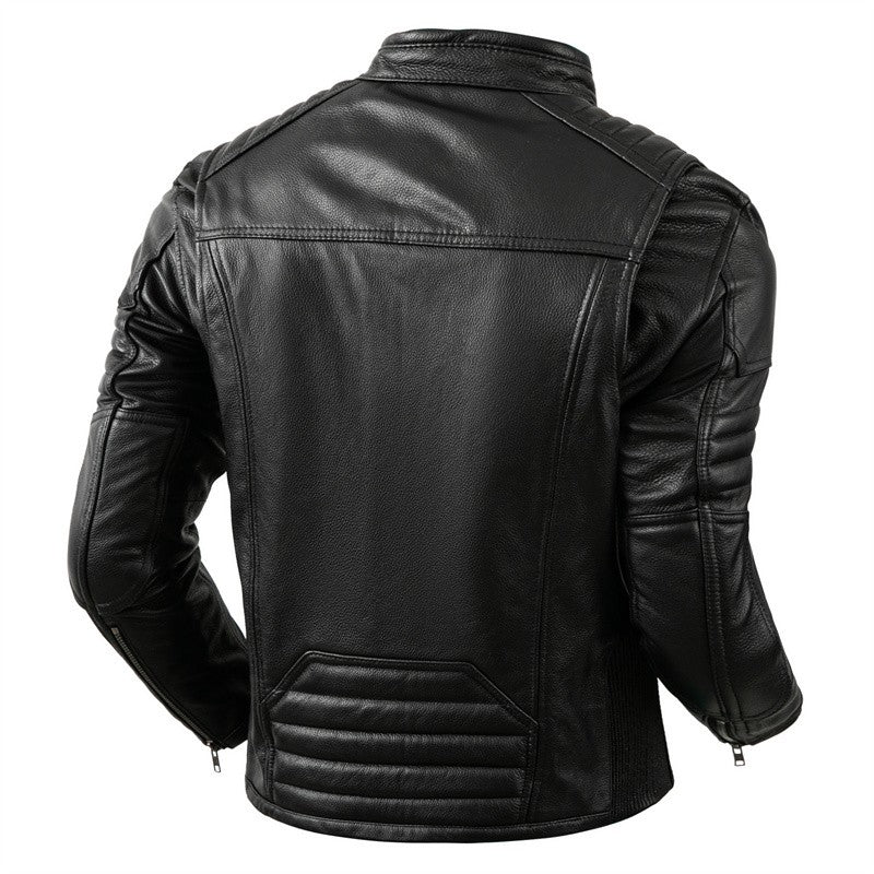 Men's Natural Leather Jacket First Layer Calfskin Stand Collar Motorcycle Jacket Retro Brown Cowhide Jacket Men‘s Biker Clothes