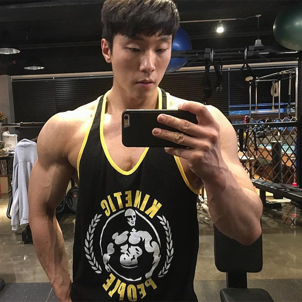 Gym Sleeveless Shirt Men Bodybuilding Tank Tops Fitness Workout Cotton Print Singlet Stringer Undershirt Male Casual Summer Vest