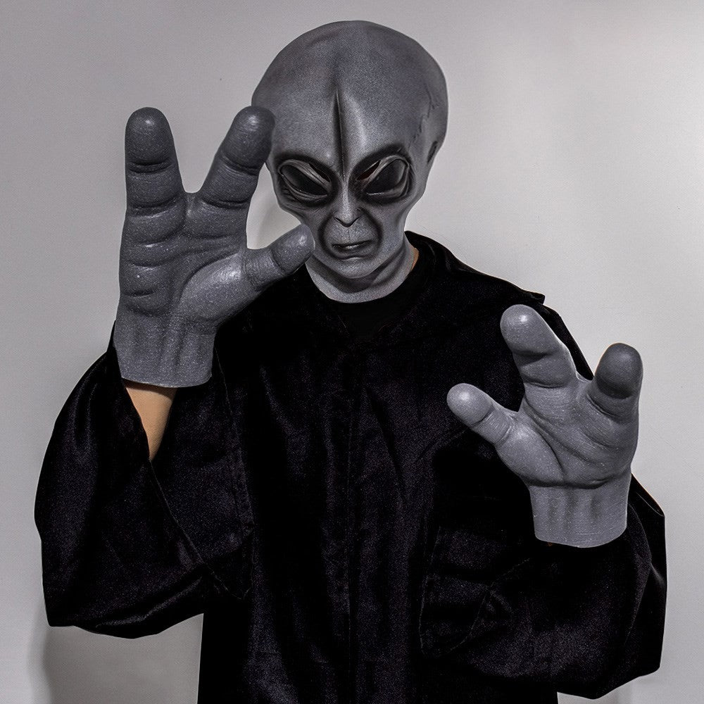 51 Area Alien Mask Gloves Cosplay UFO Big Eyes Extraterrestrial Organism Monster Latex Helmet Hands Halloween Party Costume Prop