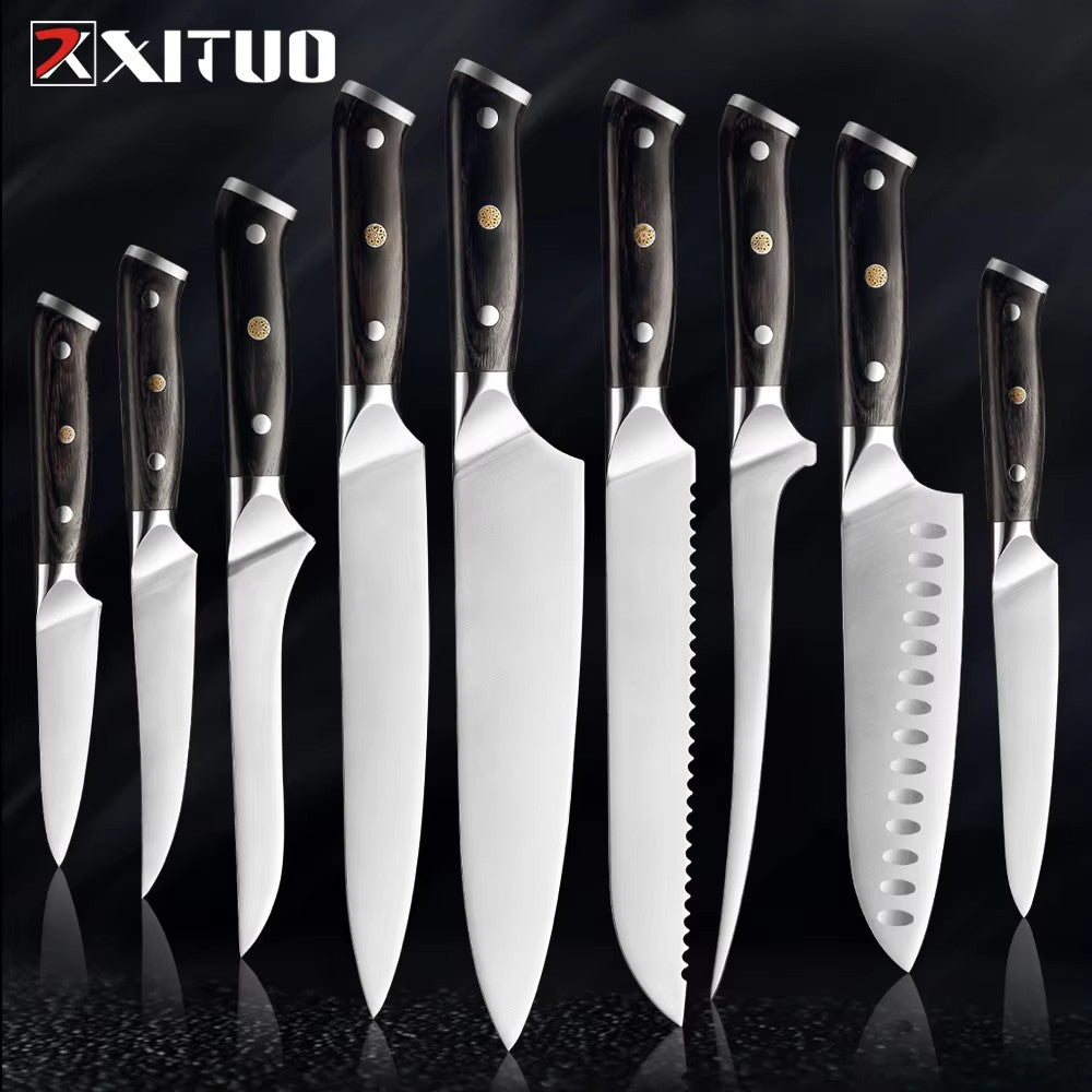Facas de Cozinha Premium 1-9PEÇAS Conjunto de Facas Japonesas de Aço Inoxidável 5CR15 Incluindo Facas Santoku, Cutelo, Utilitária e de Desossar