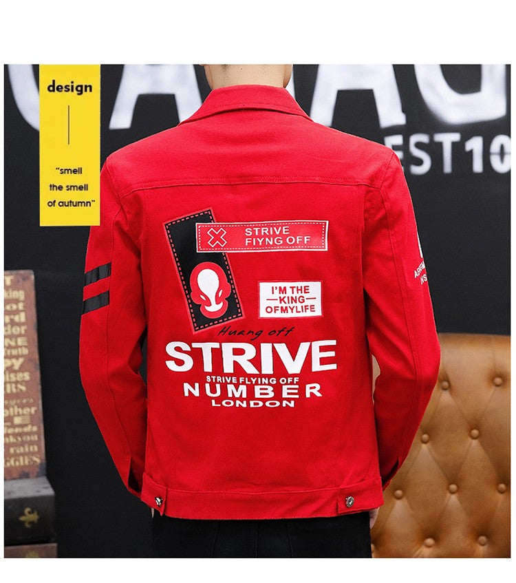 spring autumn New Men's Casual Cotton Denim Jacket Classic Style Fashion Slim Washed Retro Letter printing Jean Casual Coats