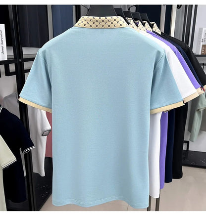 High quality men's short sleeve polo shirt summer light luxury business style comfort casual patchwork neckline fashion T-shirt