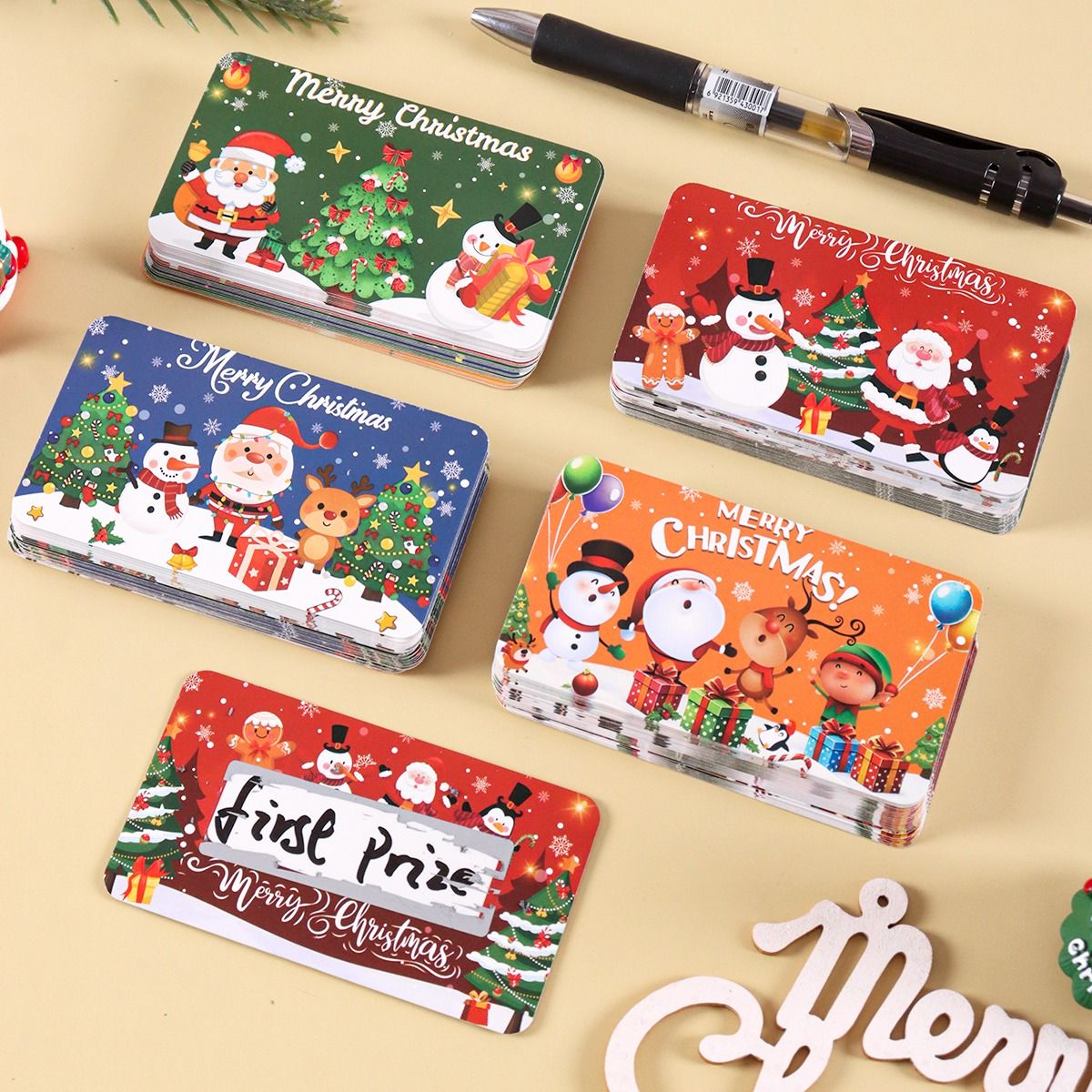 20/40pcs Christmas Scratch Off Cards Santa Claus Print Double-Sided DIY Blank Writable Gift Vouchers for Party Favors Xmas Decor