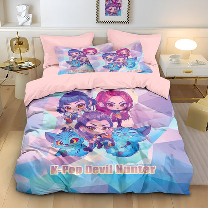 Kpop Demon Hunters Huntrix Bedding Set - Single to King Size, Anime Print Duvet Cover Sets for Adult Bedrooms