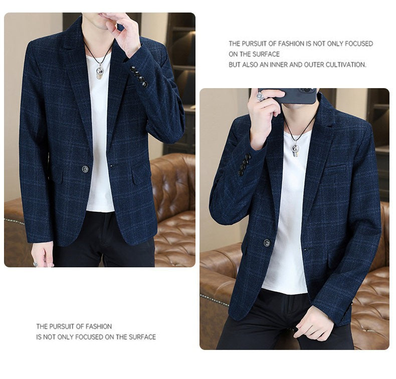 Blazer's New Men's Fashion Outdoor Travel Camping Youth Wedding Hosting Campus Slimming Casual Checkered Korean Version Blazer