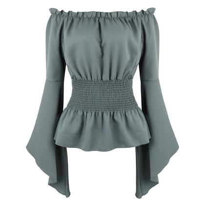 Renaissance Off Shoulder Long Sleeves Corset Blouse Women Medieval Victorian Costume Gothic Pirate Shirt Plus Size Boho Top