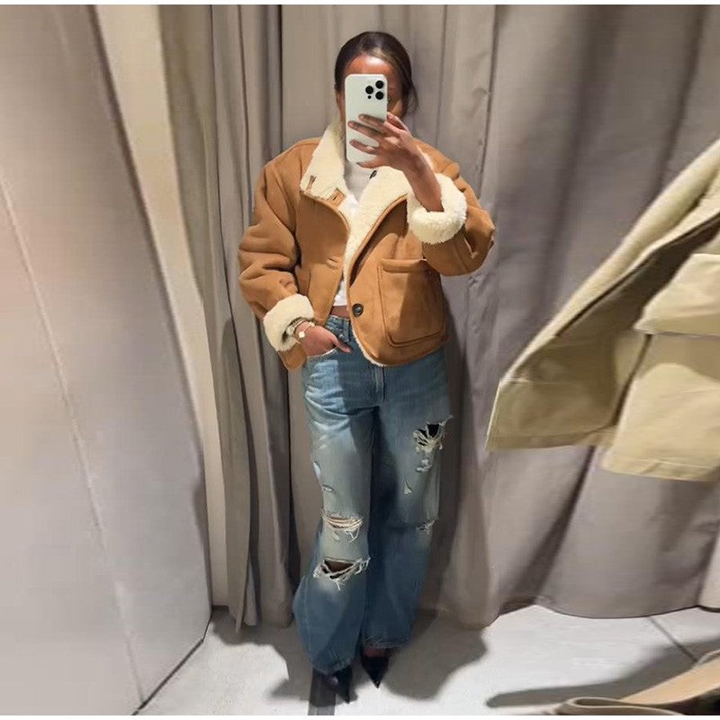 ? Fashion Double Sided Solid Jacket Women Lapel Collar Single Breasted Long Sleeve Coats 2025 Autumn New Lady Utility Outerwear