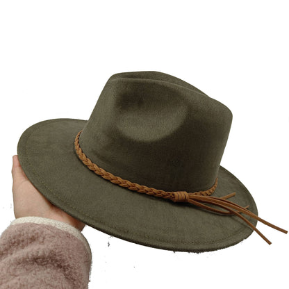 Chapéu Fedora Novo de Camurça 2023 Masculino e Feminino Outono Chapéu Panamá Jazz Estilo Britânico Elegante Retrô Fedora Chapéu de Aba Larga
