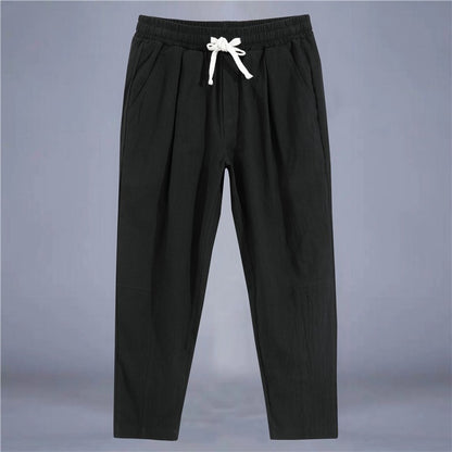Men's Trousers Cotton Linen Fashion Casual Pants Solid Color Breathable Loose Shorts Straight Drawstring Pants Streetwear Men