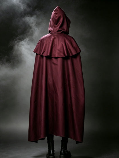 Medieval Vintage Hooded Long Cos Cloak, Dark Green Double Lapel Tie Cape, Unisex Ranger Hunter Wizard Role Play Costume, Retro Gothic Cosplay Coat for Halloween Stage Performance