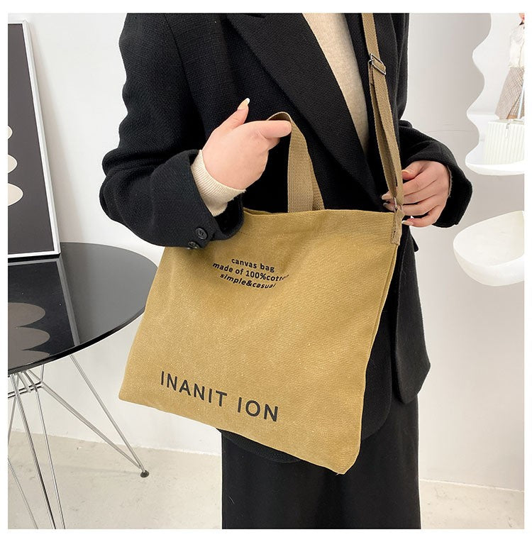 Japanese Canvas Men's and Women's Simple Cross-body Bag Wash Canvas Thick Handbag Large Capacity Arts Students Package Satchel