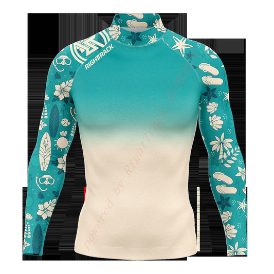Hot Men's Surfing Shirt Nautical Diary Lycra Rashguard RIGHTTRACK For Surf Sportswear Beach UV Swimwear UPF50+ Clothes