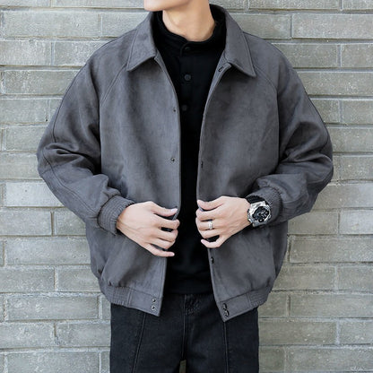 Men's Fashion Vibe Style Faux Suede Oversized Casual Jacket Autumn Streetwear Trendy Bomber with Premium Look