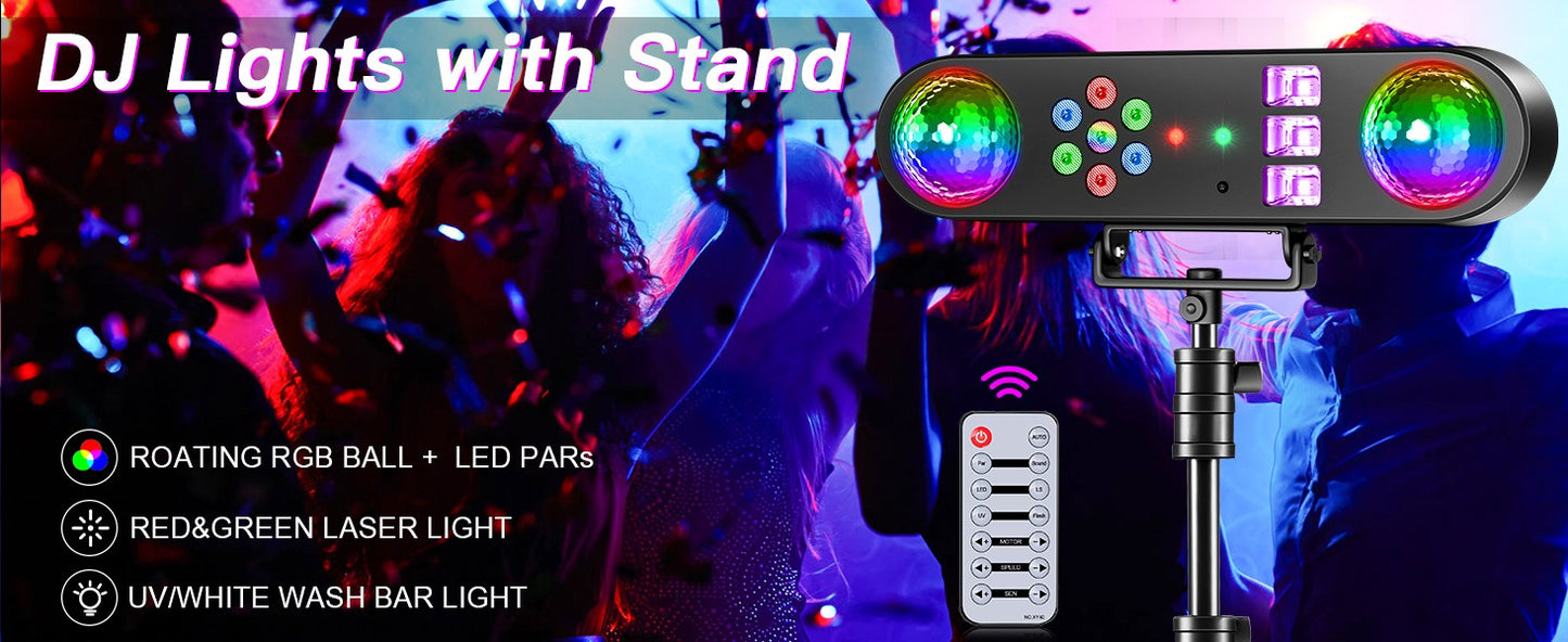 U'King Mini 5IN1 Bracket Effect Light Remote Control Mobile Stage Light Sound Control Strobe Magic Ball Light for DJ Show Party