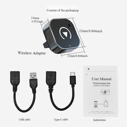 Adaptador Sem Fio CarPlay e Android Auto 2 em 1 Dongle USB Inteligente Wi-Fi BT Conexão Automática Caixa AI Plug and Play para Carros com CarPlay de Fábrica com Fio