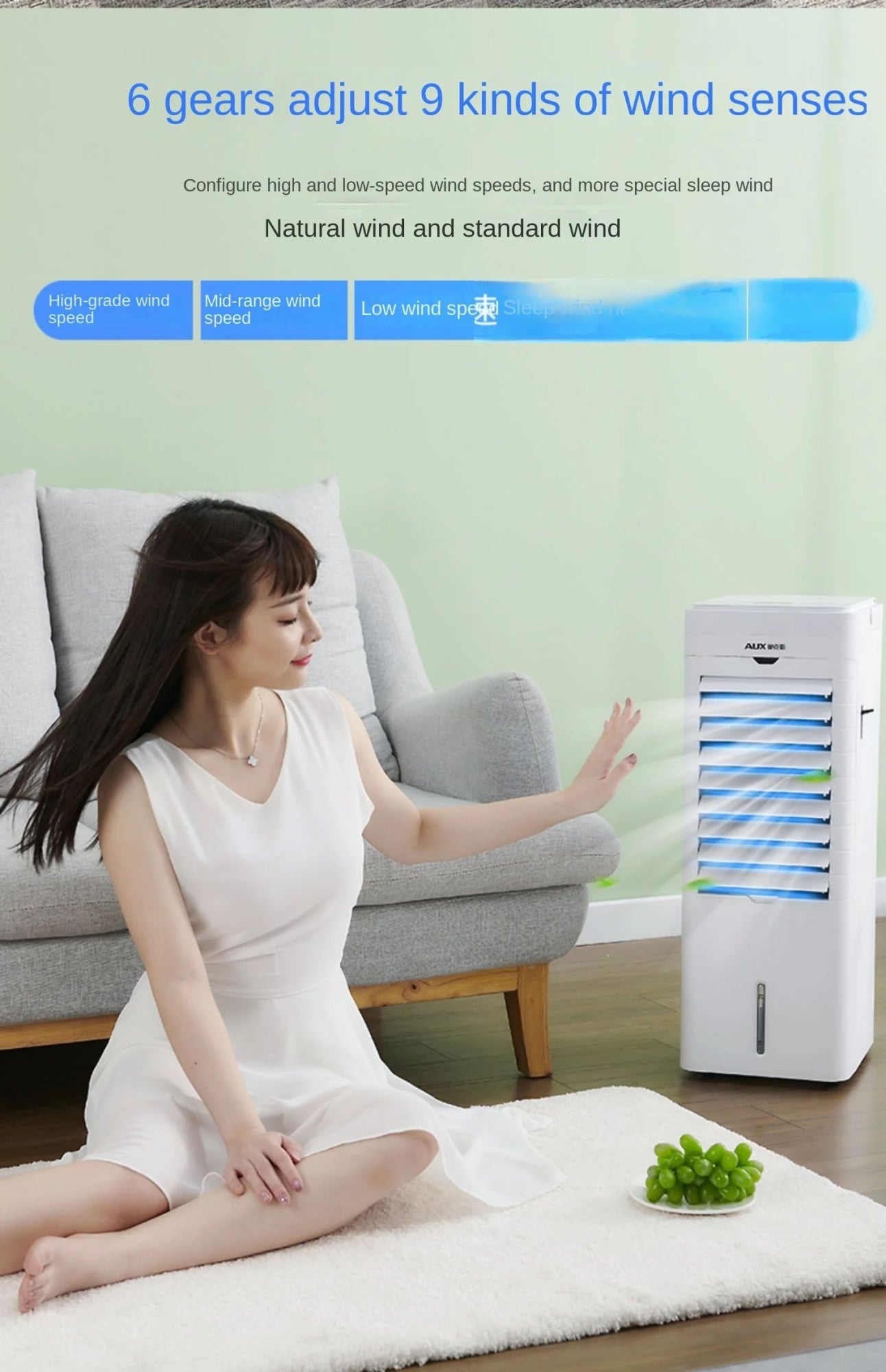Ventilador de Ar Condicionado Portátil AUX Inovador 220V, Ventilador de Ar Frio de Uso Duplo com Funções de Aquecimento e Resfriamento A