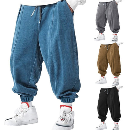 Calça Masculina de Cordão Casual Solta para Outono - Estilo Hip-Hop de Luxo e Moda em Veludo Cotelê Premium - Calça da Moda com Punho