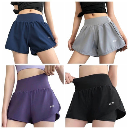 Fashion Anti-glare Lining 2 in 1 Yoga Shorts Loose Fitting Hem Elastic Sports Shorts Breathable Quick Dry Fitness Shorts Gym