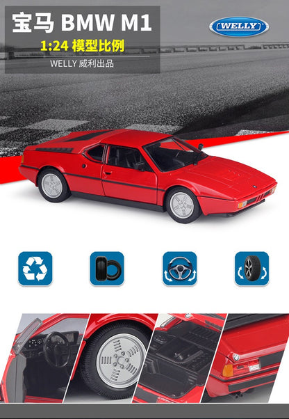 WELLY 1:24 BMW M1 Carro Esportivo de Liga Leve Modelo de Carro em Miniatura Coleção Estática de Metal Fundido Brinquedo Infantil de Aniversário Carros Presentes