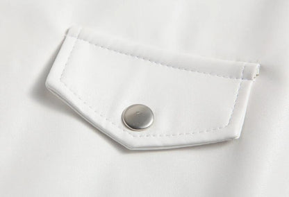 White Leather Jacket Men Fashion Solid Long Sleeve Turn-down Collar Mens Coat