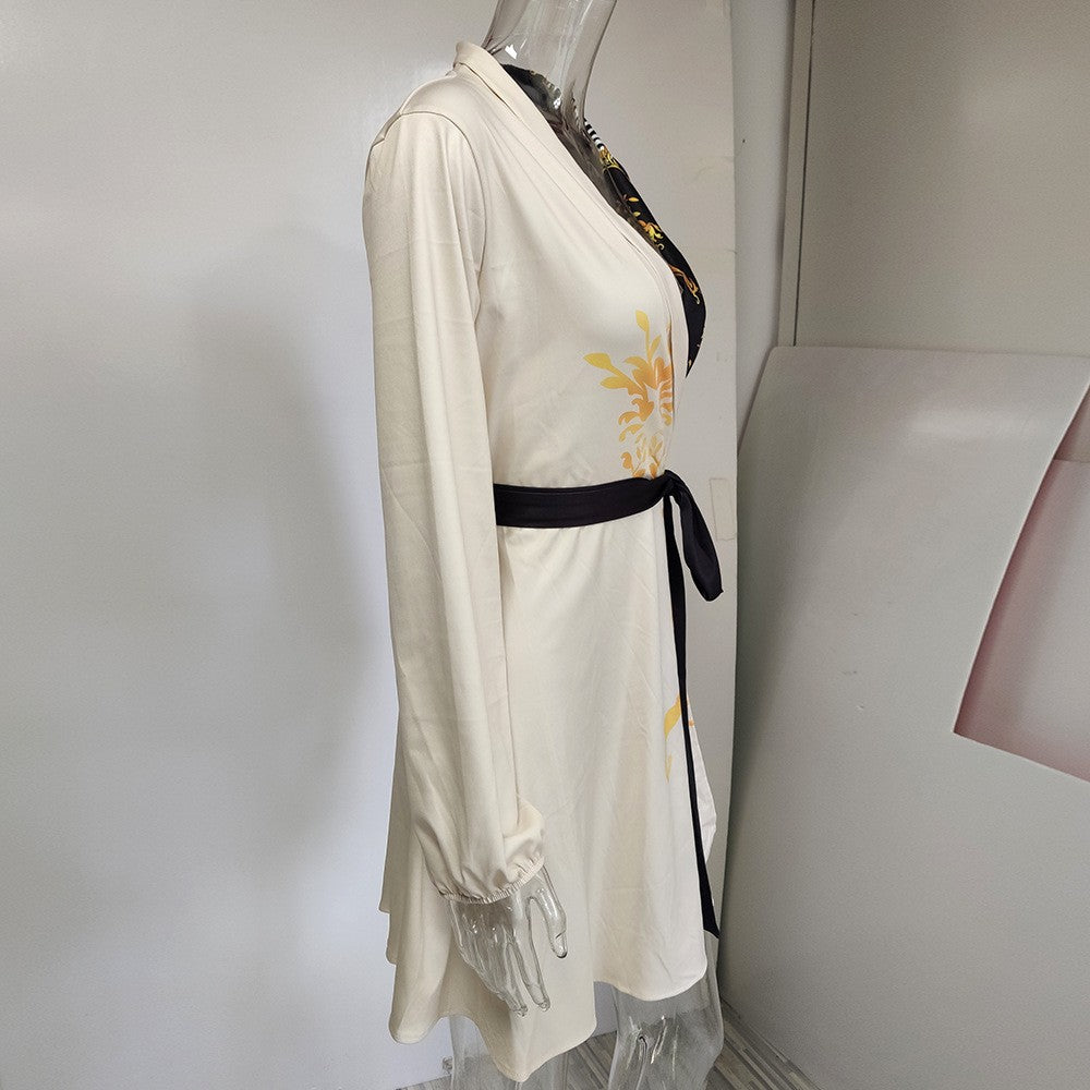 Autumn Winter  Womens Dresses V-neck Wrap Up Dress for Women Woman Clothing Korean Version long sleeve Loose Elegant dress Skirt