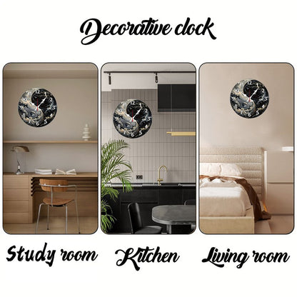 Fantasy Themed Wooden Round Silent Hanging Wall Clock, Suitable For Living Room, Office, Study Room, Bedroom, Home Decoration
