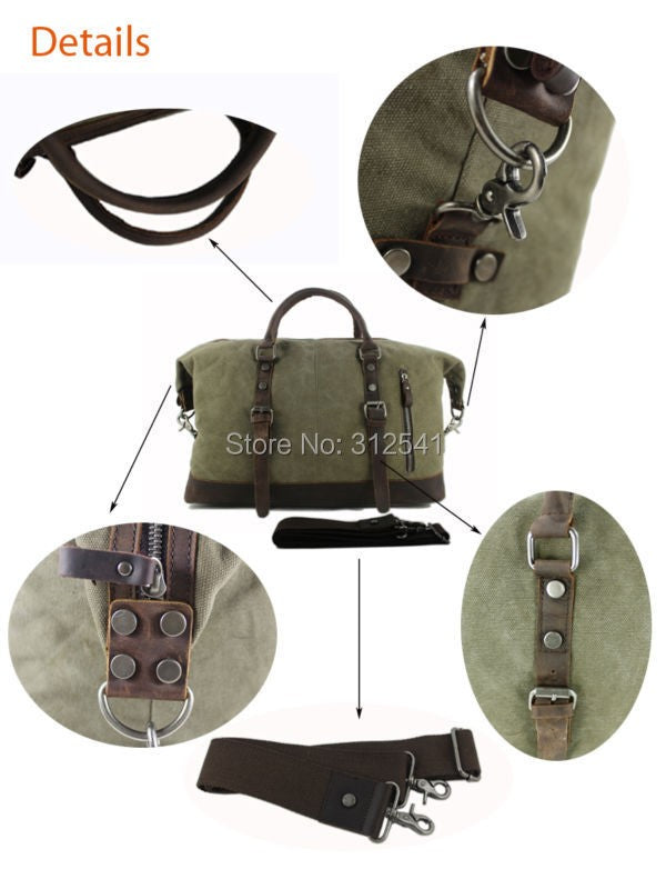 Vintage military Canvas Leather men travel bags Carry on Luggage bags Men Duffel bags travel tote large weekend Bag Overnight