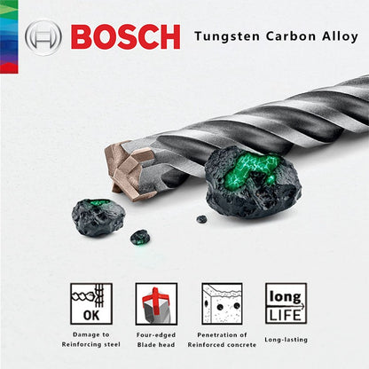 BOSCH Broca para Concreto e Madeira para Martelo Elétrico de Quatro Furos e Duas Ranhuras, de Duas Pontas, Série 5, com Haste Redonda