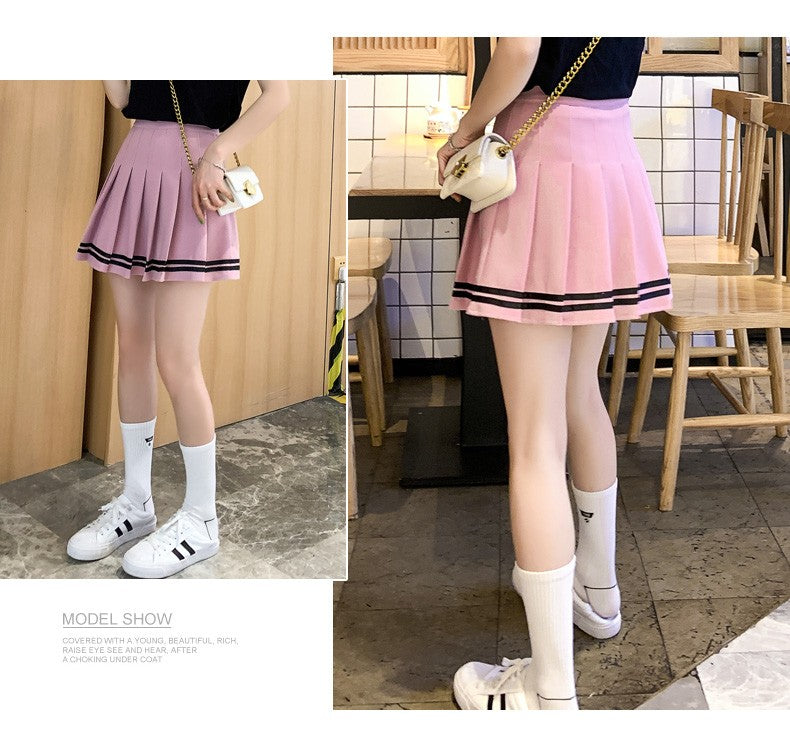 High Waist Women's Skirts Striped Pleated Elastic Waist Female Sweet Mini Dance Plaid Skirt Y2k Korean England Style