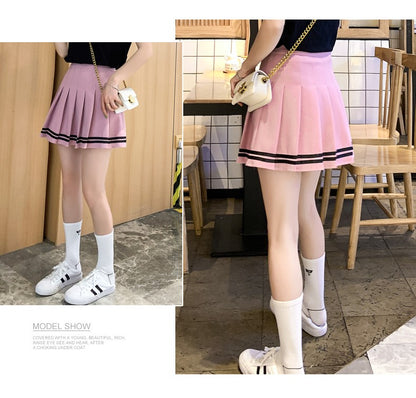 High Waist Women's Skirts Striped Pleated Elastic Waist Female Sweet Mini Dance Plaid Skirt Y2k Korean England Style