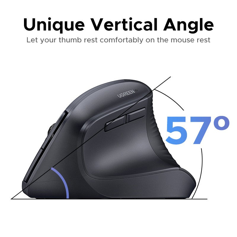 Mouse Sem Fio Vertical UGREEN 2.4G Ergonômico 4000DPI 6 Botões Silenciosos para MacBook, Tablet, Notebooks, Computador, PC, Mouse Preto e Rosa