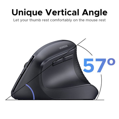 Mouse Sem Fio Vertical UGREEN 2.4G Ergonômico 4000DPI 6 Botões Silenciosos para MacBook, Tablet, Notebooks, Computador, PC, Mouse Preto e Rosa