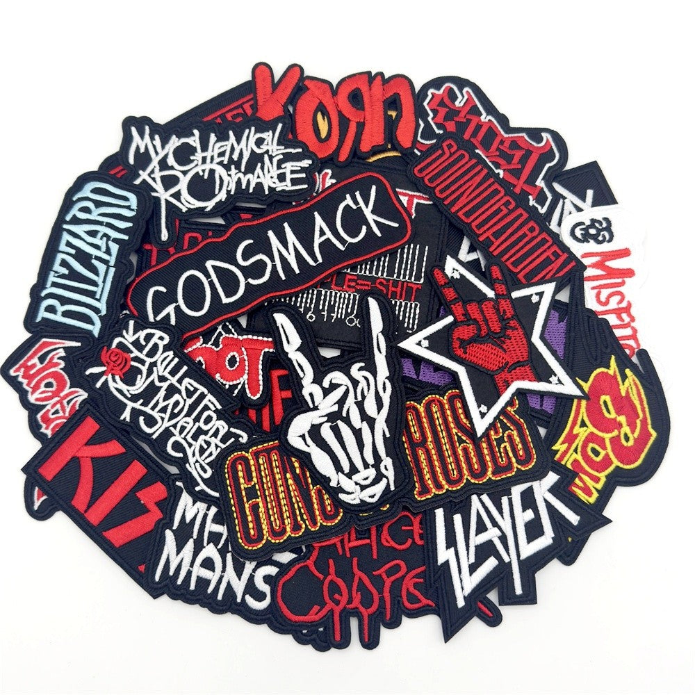 25PCS/Lot Rock Band Patches for Clothing Embroidery Stripes Iron on Patches Music Badges Diy Clothes Stickers Sewing Vest Jacket
