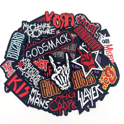 25PCS/Lot Rock Band Patches for Clothing Embroidery Stripes Iron on Patches Music Badges Diy Clothes Stickers Sewing Vest Jacket