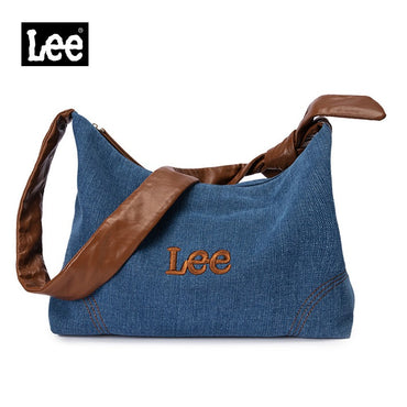 LEE Women Minimalism Hobo Denim Blue One Shoulder Pillow Bag Ladies Jeans Soft Widen Leather Shoulder Straps Crossbody Bags