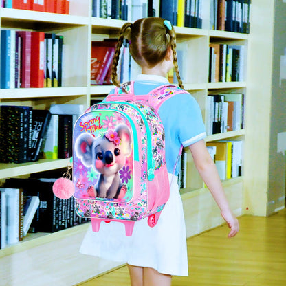 Mochila de Rodinhas 3 Peças para Meninas, Linda Mochila de Rodinhas Infantil de Coala? Mochila Escolar com Rodas para Ensino Fundamental, Pré-escola, Viagem