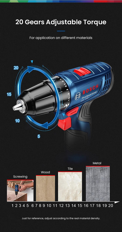 Furadeira Elétrica Bosch GSR120 Li 12V Parafusadeira Sem Fio Profissional Furadeira de Impacto Recarregável Ferramentas Elétricas Multifuncionais