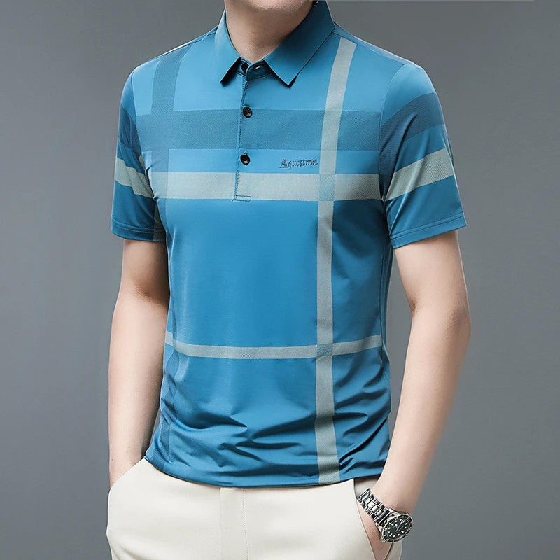 Men's Business Casual Polo Short Sleeved Smooth Wrinkle Resistant Comfortable Top New