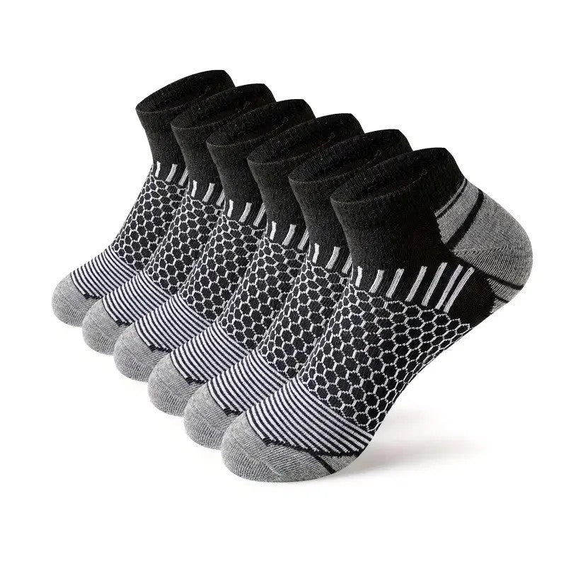 6 pares de meias esportivas curtas masculinas - que absorvem a umidade, respiráveis, meias esportivas para todas as estações