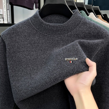 High quality plush thick men's sweater fashion brand letter embroidery winter warm round neck Korean casual knitted pullover